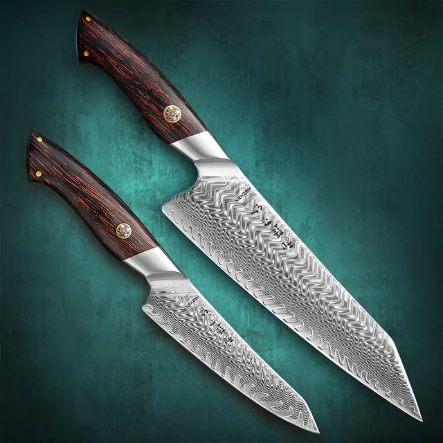 Hezhen 2Pc Késkészlet Elegáns Sorozat 73 Rétegek Damascus Steel G10 Fogantyú Séf Utility Kitchen Tools