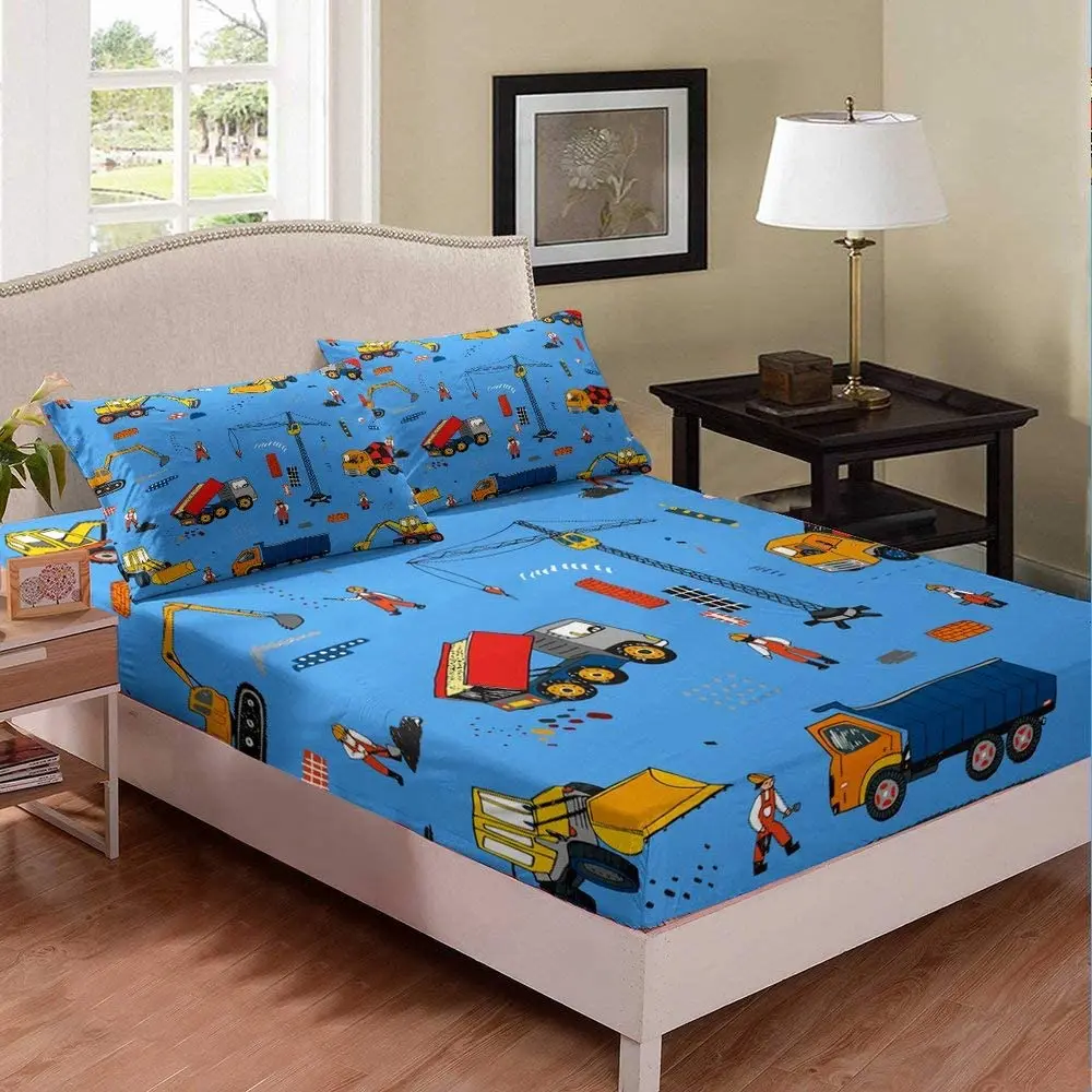 Conjunto de lençóis de carro escavadeira tamanho grande infantil meninos  construção caminhão jogo de cama ultramacio Carros tratores conjunto de  cama decoração de quarto adolescente lençóis infantis microfibra luxuosa