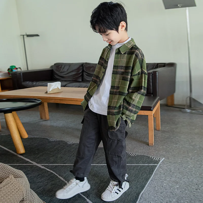 

Boys Baby's Kids Blouse Jacket Outwear 2023 Plaid Spring Autumn Shirts Cotton Gift Plus Size Children's Clothing