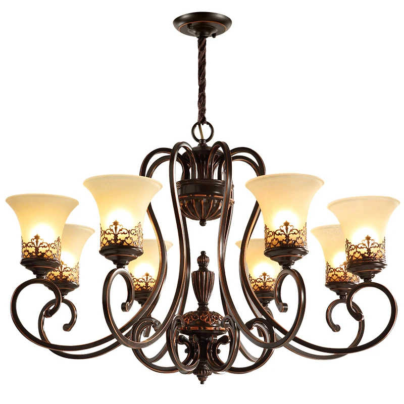 

Wrought Iron Chandelier Ceiling Living Room Glass Industrial Hanging Lighting Loft LED Home Decoration Illuminate Lamps Bedroom