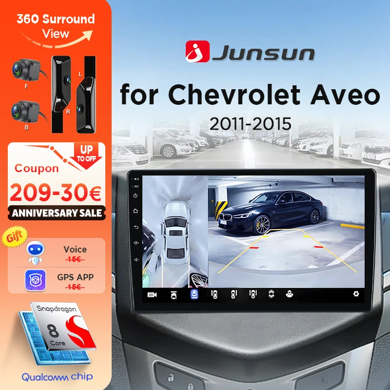 Junsun 360° Panoramic Camera Car Radio For Chevrolet Aveo 2 Sonic T300 Wireless CarPlay Android Auto Stereo GPS NAVI