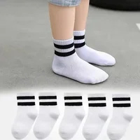 5 paires/lot couleur Pure doux respirant coton enfants chaussettes d'école filles garçons décontracté gris noir blanc sport chaussettes pour enfants 4