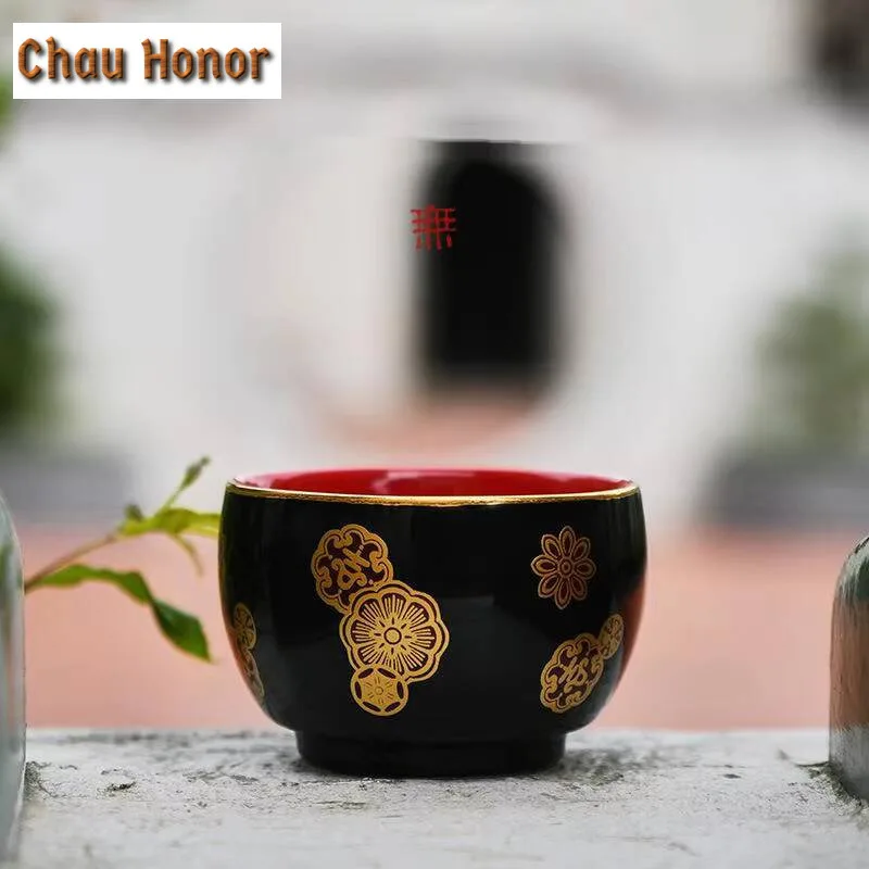 130ml Black Gold Flower Ceramic Teacup Antique Water Jug Smelling Cup Puer Tea Bowl Household Chinese Tea Set Decoration Gifts