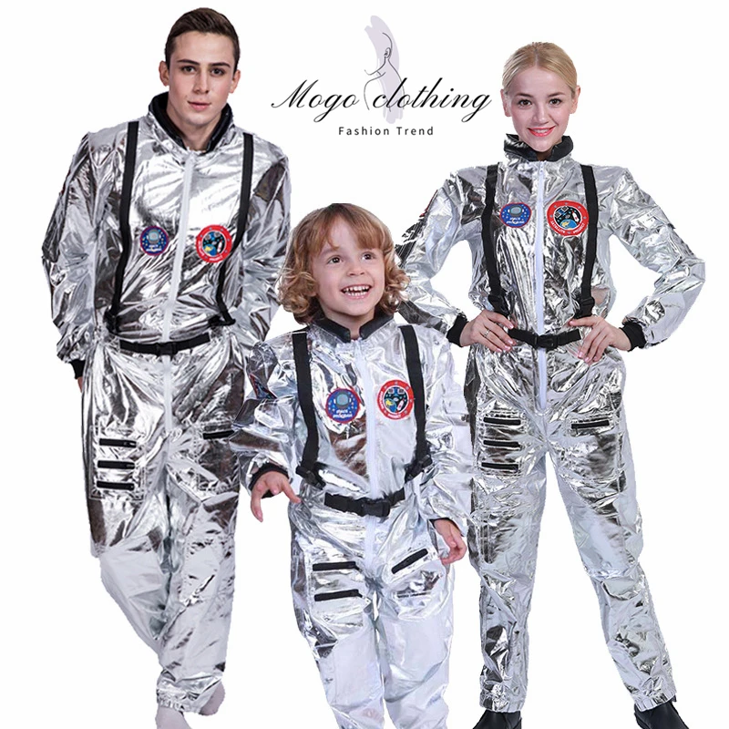 

Halloween Astronaut Pilots Cosplay Clothing for Couples Adult Kids Silver Spaceman Costume Space Suit Role Play Party Dress Up