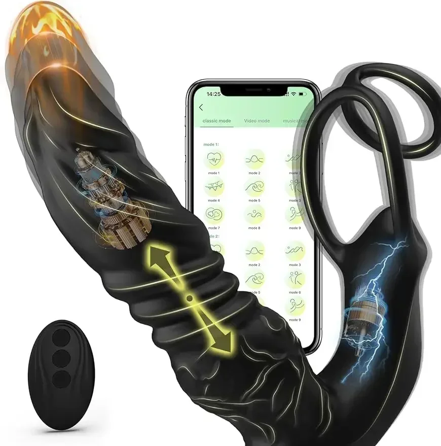 Dildo Vibrator Toys Thrusting Dildo Vibrator for Men Prostate Massager Anal Vibrators APP + remote control 5in1 Vibrating Anal Plug with Cock Ring Anal Sex Toys