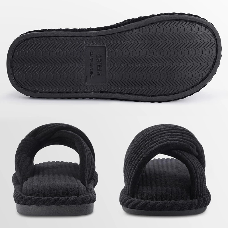 Corduroy Open Toe Slippers with Memory Foam for Women
