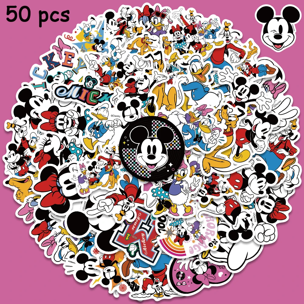 50Pcs Disney Mickey Mouse Minnie Mouse Pluto Stickers Cute Graffiti Decalcomanie Per Bambini Laptop Bagagli Scrapbook Diario Sticker