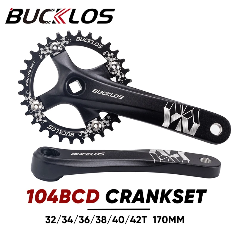 

BUCKLOS Mountain Bike Crankset 104BCD 32/34/36/38/40/42T MTB Crankset 170mm 8-11 Speed Ultralight Crank Set Bicycle Accessories