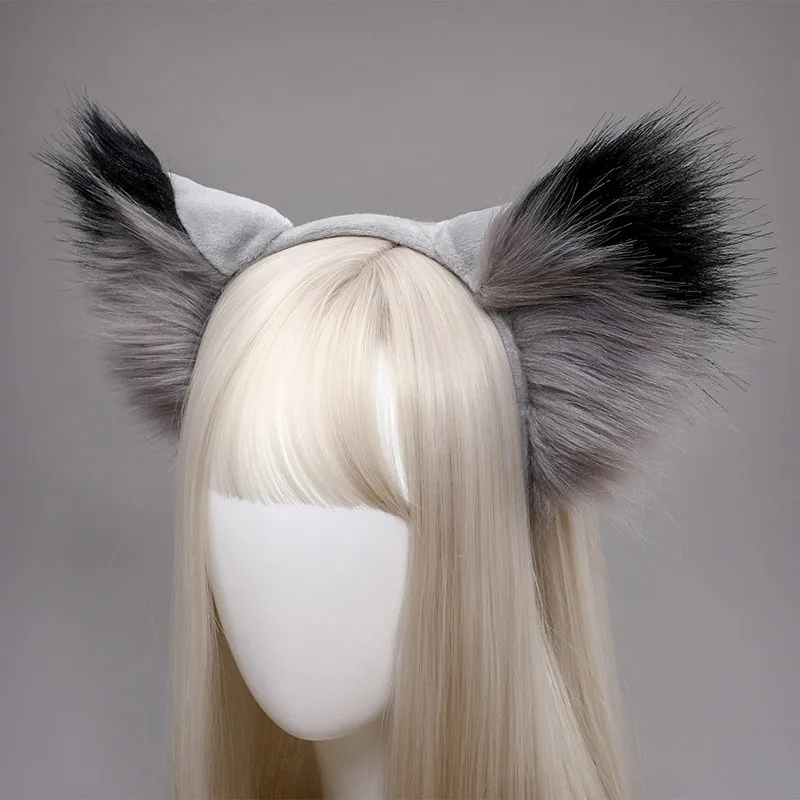 New Furry Plush Big Fox Cat Ears Headband Lolita Simulation Animal Hair  Hoop Japanese Kawaii Cosplay Costume Anime Headpiece| | - AliExpress