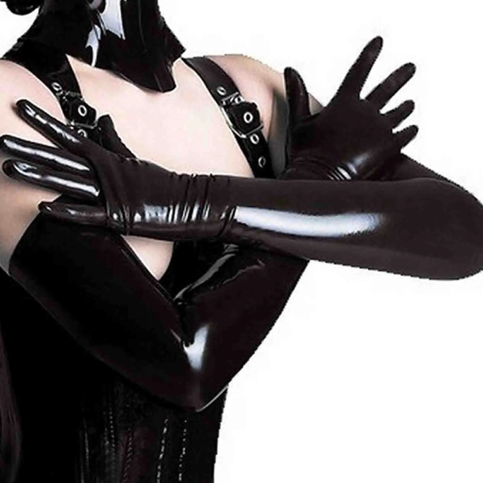 

MONNIK Black Latex Gloves Sexy Unisex Rubber Long Mouled Gloves Cosplay for Fetish Catsuit Party Club