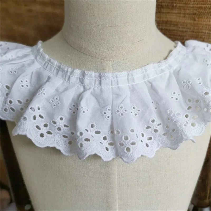 Lace Fabric Lace Ribbon Lace Sewing Supplies Lace Decoration Lace Accessories Lace Sewing Accessories 8CM Wide White Cotton Lace Pleated Ruffle Trim Hollow Embroidery Guipure 3d Lace Fabric Ribbon Skirts Fringe Scarfs Sewing Decor