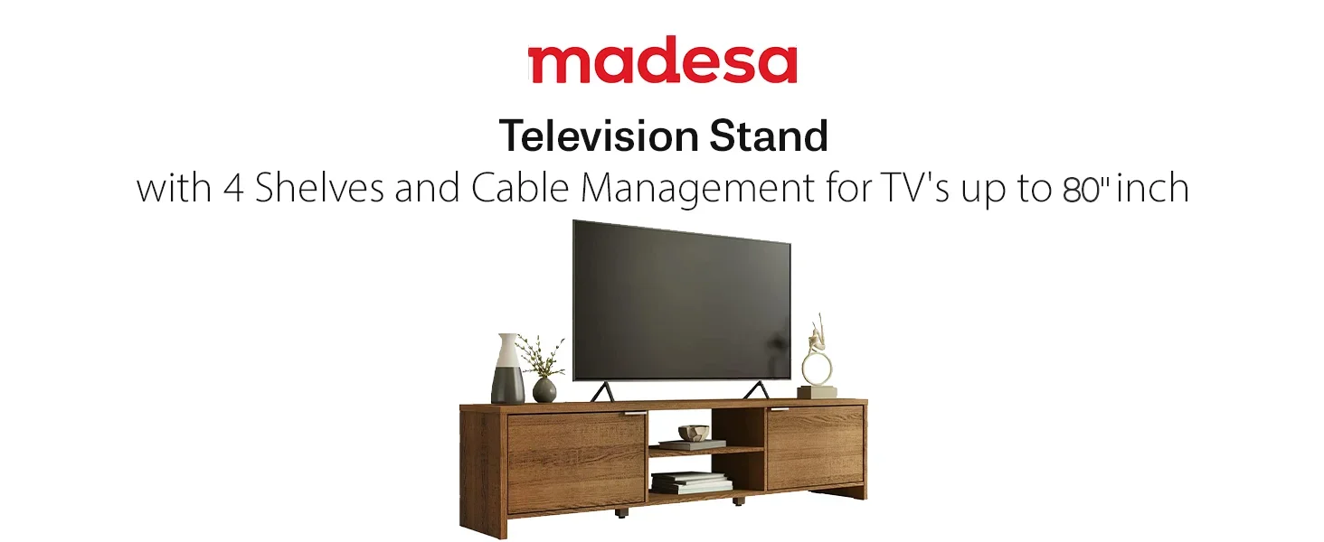 Madesa TV Stand Cabinet with Storage Space and Cable Management