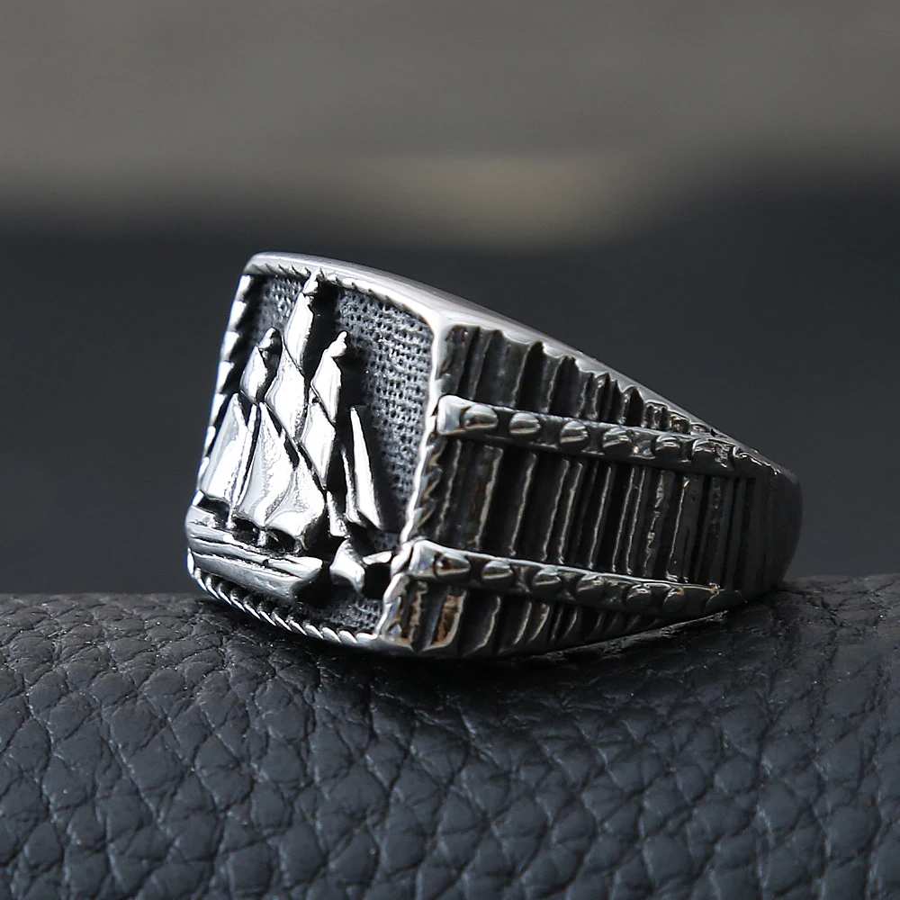 Vintage Viking Pirate Sailboat Ring Men Biker Ring Stainless Steel