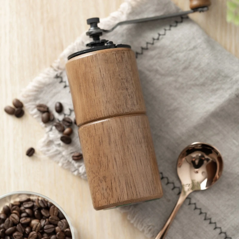 

Manual Coffee Bean Grinder Wooden Mill with Cast Iron Burr Large Capacity Hand Crank Portable Travel Camping Adjustable