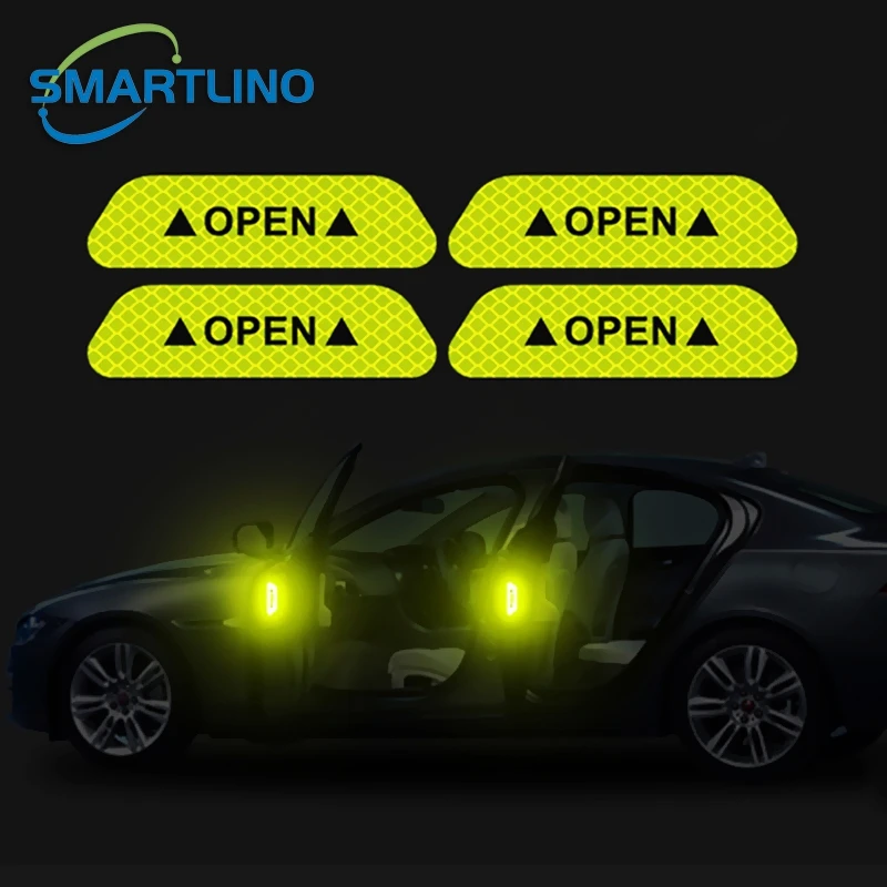 

4Pcs Car Door Reflective Stickers Fluorescent Warning Strip Mark Open High Reflective Tape Anti-collision Safety Reflection Film