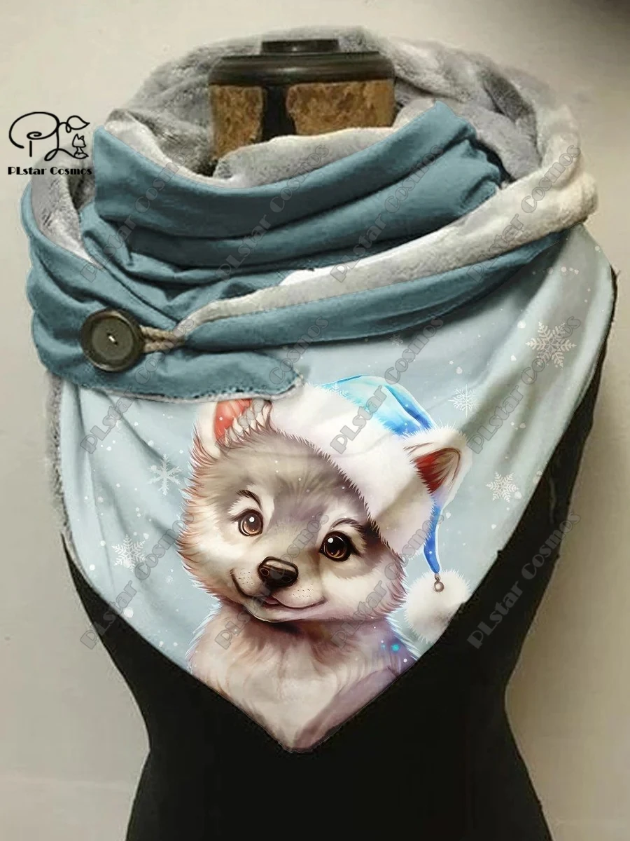 PLstar Cosmos 3D printed animal series cute puppy pattern printed warm shawl scarf spring and winter small triangle scarf