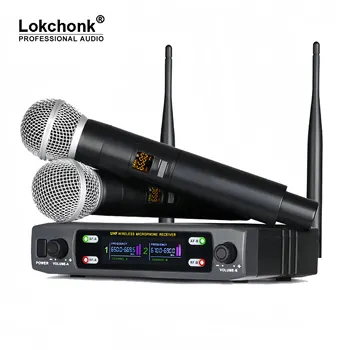 전문 무선 마이크 시스템, 듀얼 채널 UHF 고정 주파수, 무선 핸드헬드 다이나믹 마이크, 노래방 파티 교회용