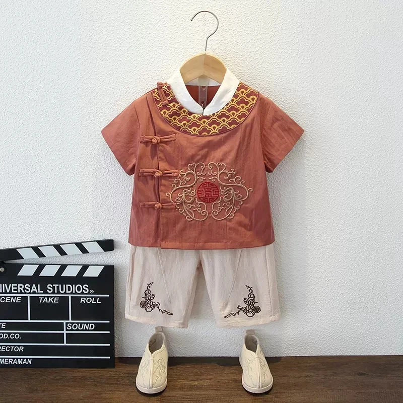 

Boys Summer Thin Section Short-sleeved Hanfu Children's Chinese Style Tang Suit Baby Ancient Costume Performance Clothing