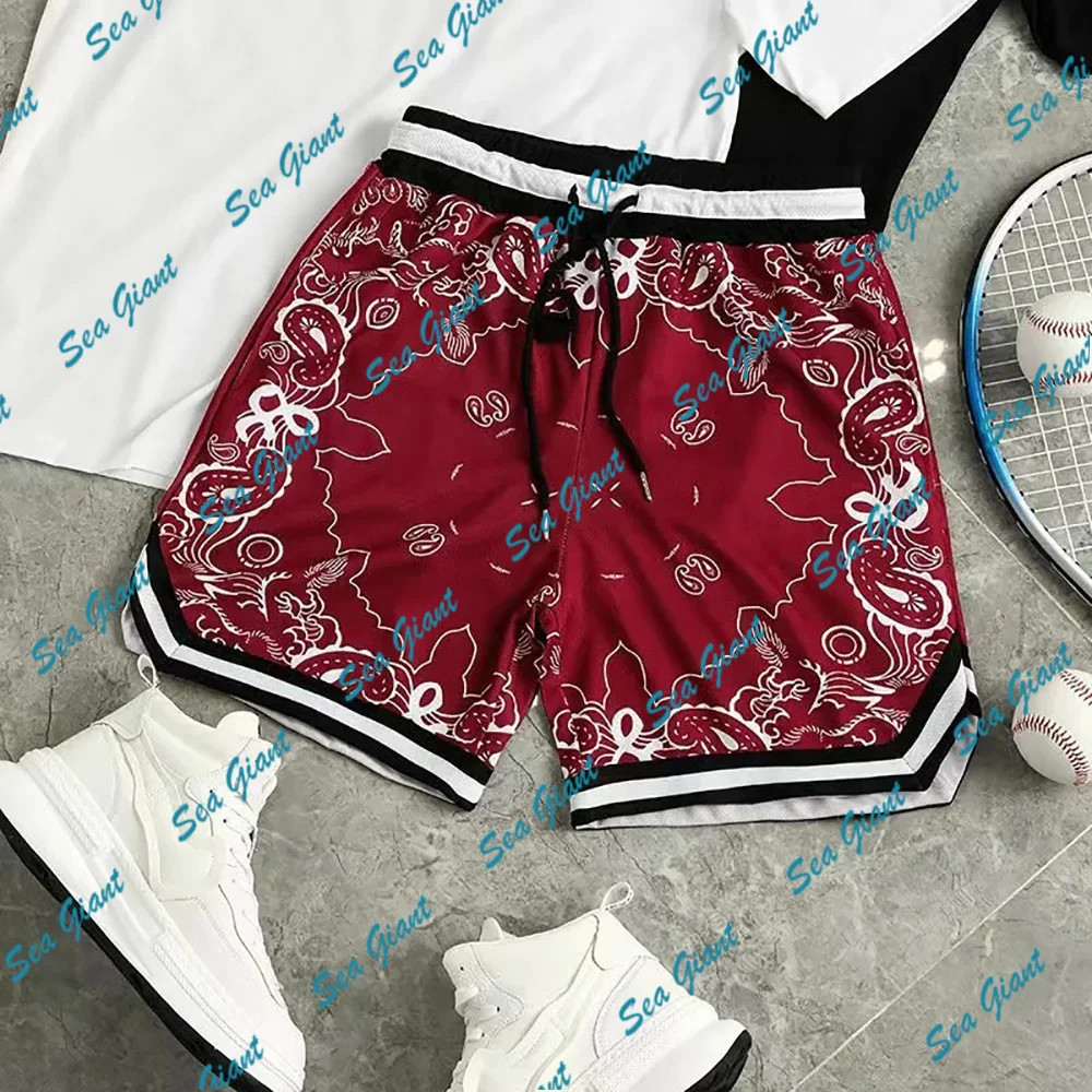 Summer Men Vintage Beach Shorts Children Fashion Training Sports Shorts Ethnic Style Floral Print Short Pants Casual Streetwear