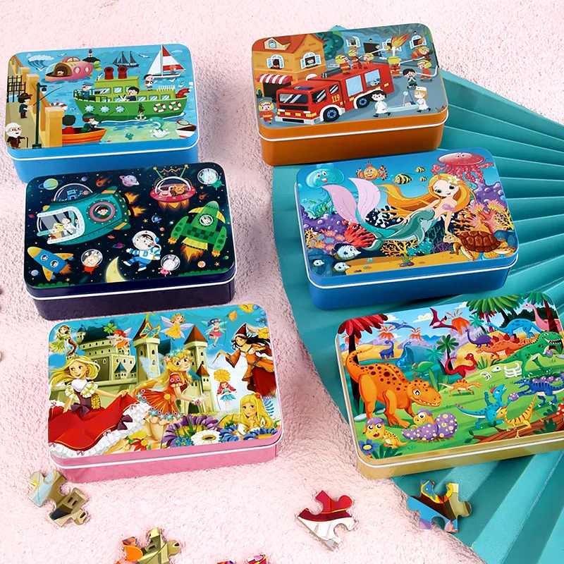 100 PCS Wooden Puzzle Toys Kids Cartoon Animal Vehicle Wood Parent Child Game Toy Jigsaw Baby Early Educational Christmas Gift Toys