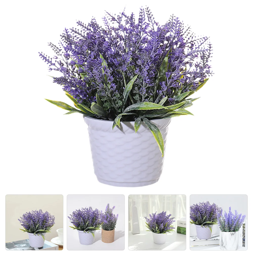 

Artificial Potted Lavender Flower Mini Fake Potted Flower Faux Plants Bonsai Decor Plastic Centerpiece Home Office Wedding