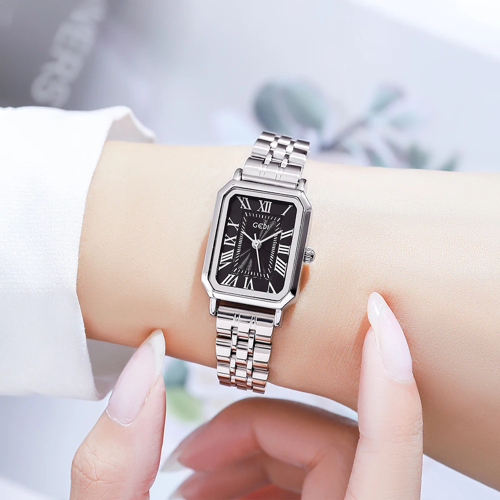 Fashion Quartz Wrist Watch for Ladies Rectangle Roman Scale Stainless Steel Bracelet 3ATM Water Resistance Luxury Ladies Watches