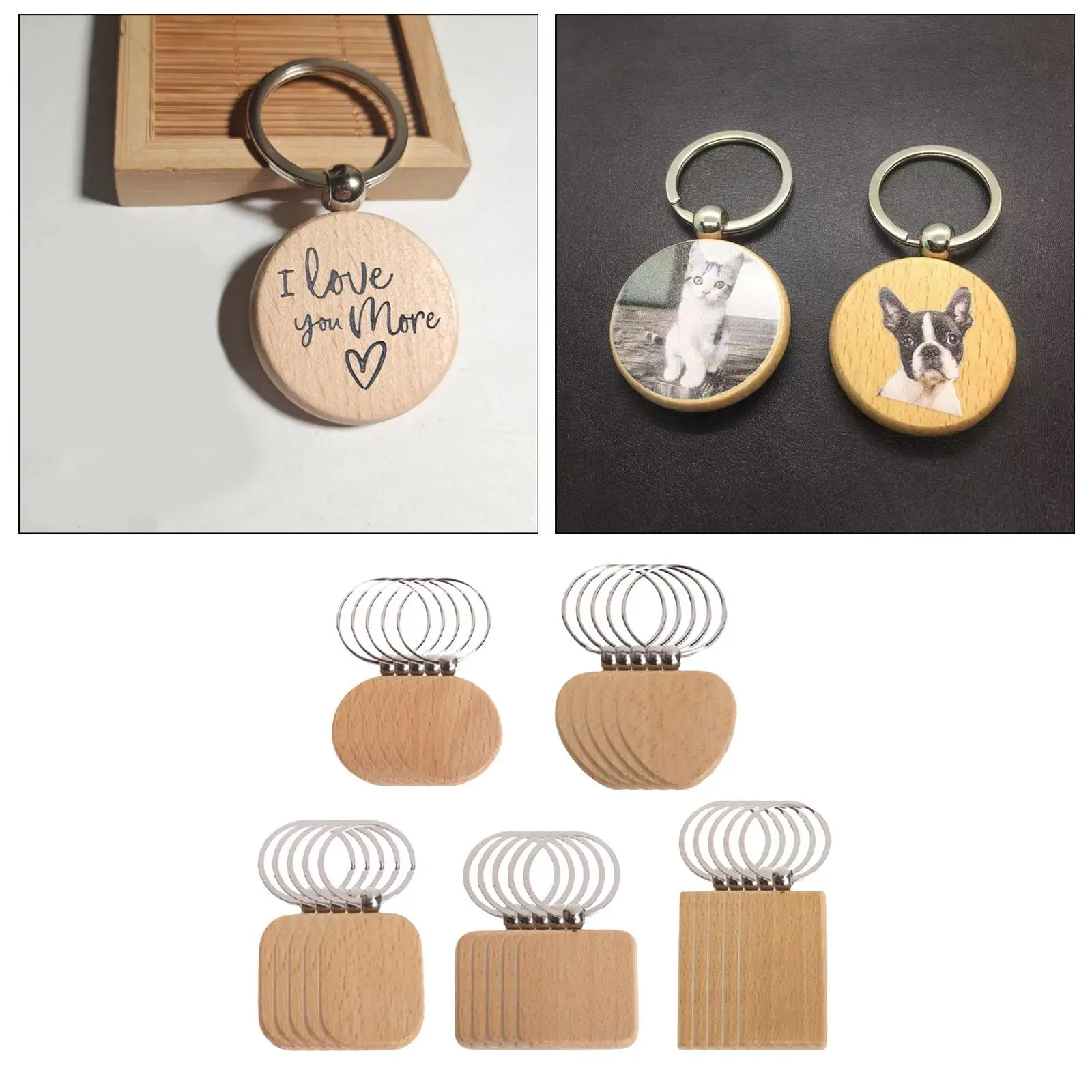 25x Wood Key Chain Blank Key Chains Key Tags for Jewelry Making Finding