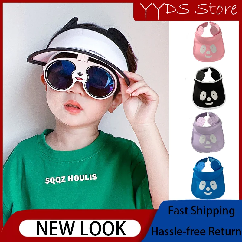 Cartoon Panda Kids Hat Baby Sunglasses Sun Protection Hat Summer Big Brim Empty Top Hat Cute Baby Sun Cap