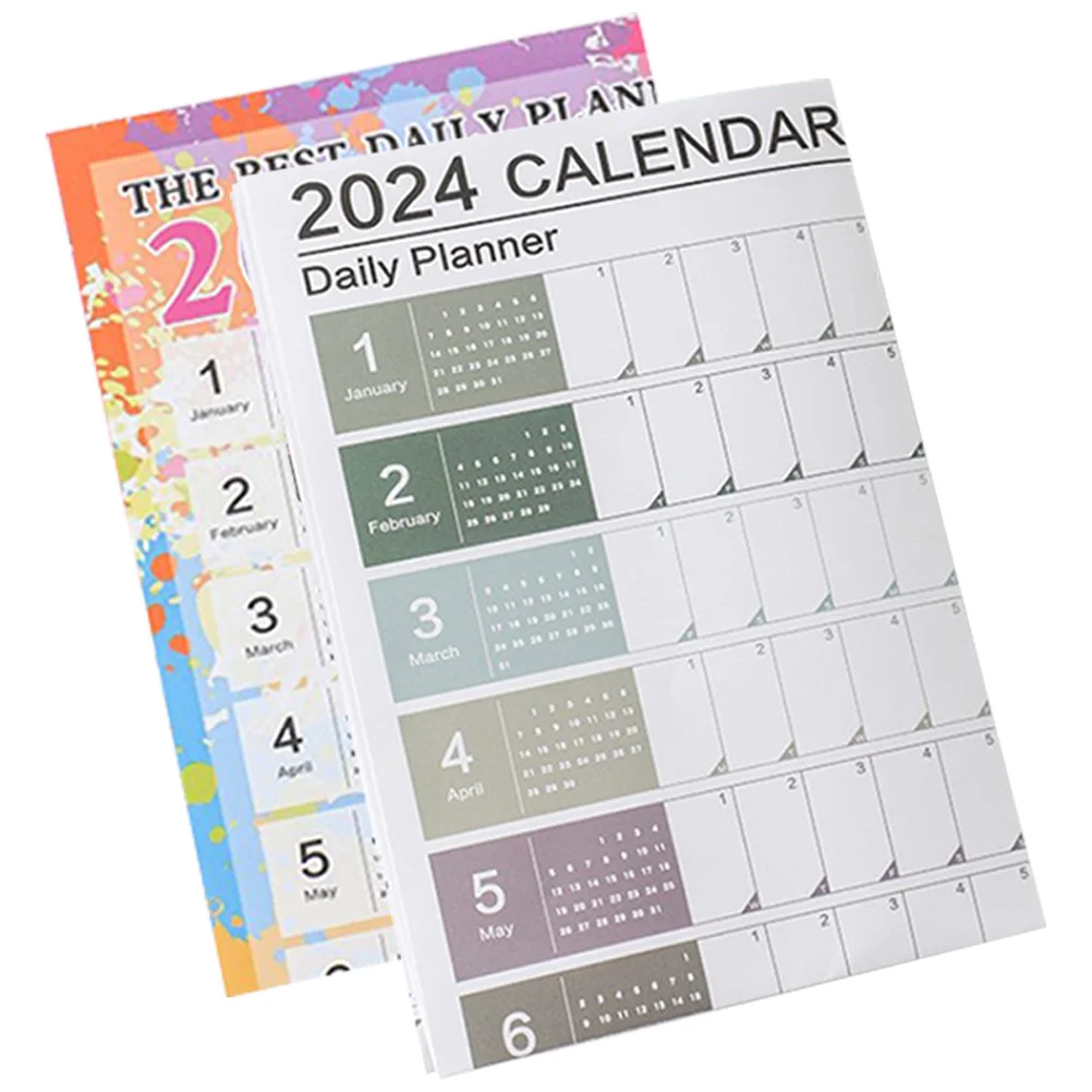 2024 Full Year English Version Desk Calendar Korean Desktop Wall Creative Simple Planner 2pcs Package Retro Decor Adornment bookend 2pcs set retro vintage record bookends vinyl book holder desk organizer desktop school office accessories material