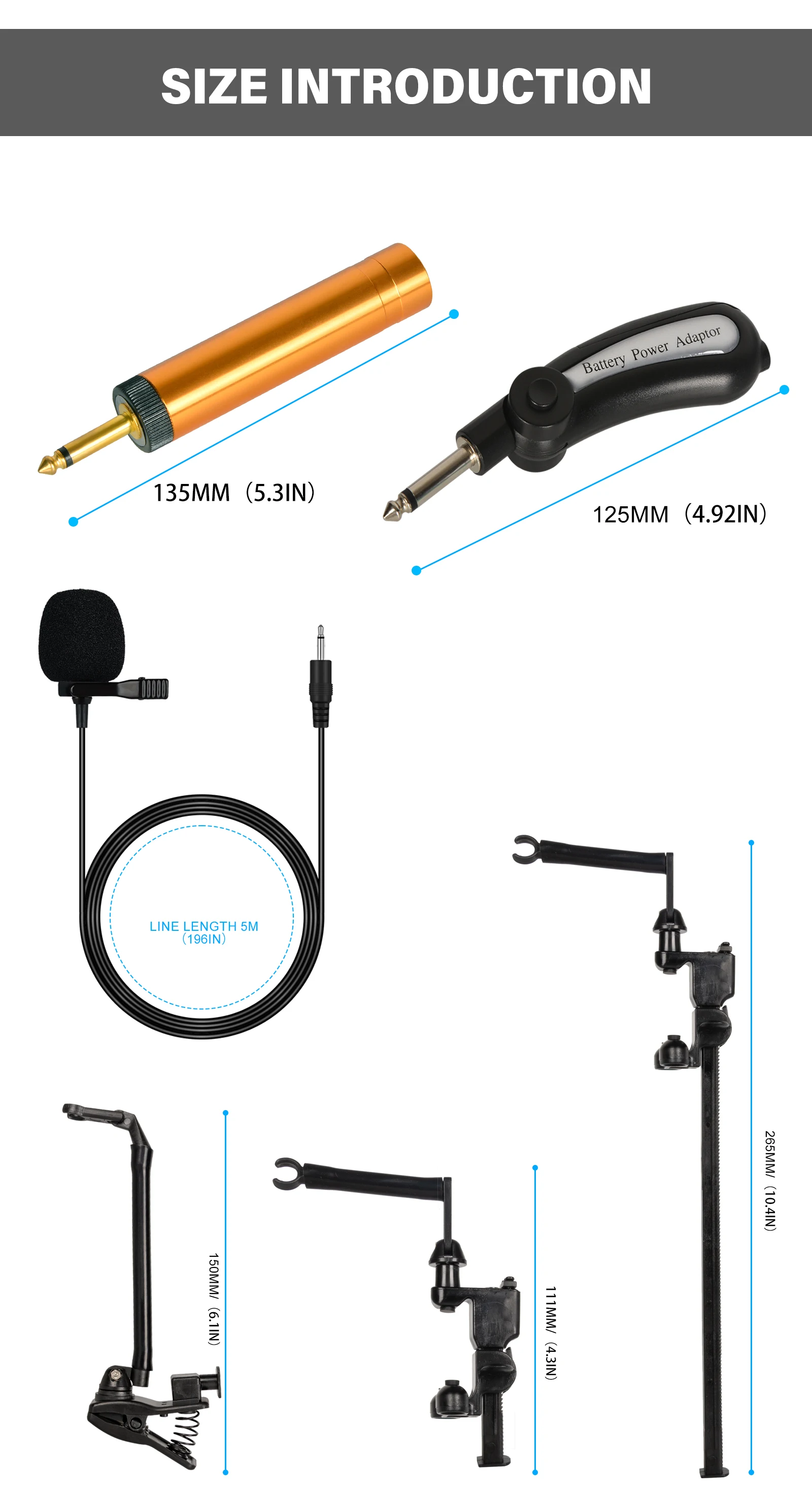5M Etectret Condenser Omnidirectional Microphone Meeting Microphone Wired Lavalier For Trumpet Sax Violin Musical Instrument