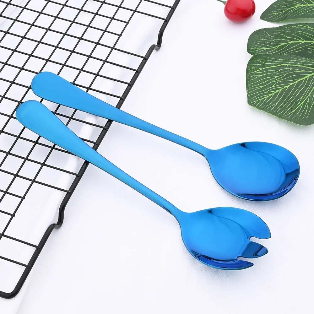 Salad Spoon Dinnerware Set Gold Unique Spoon Cutlery Set Salad Fork Stainless Steel Tableware Party Serving Flatware 2Pcs
