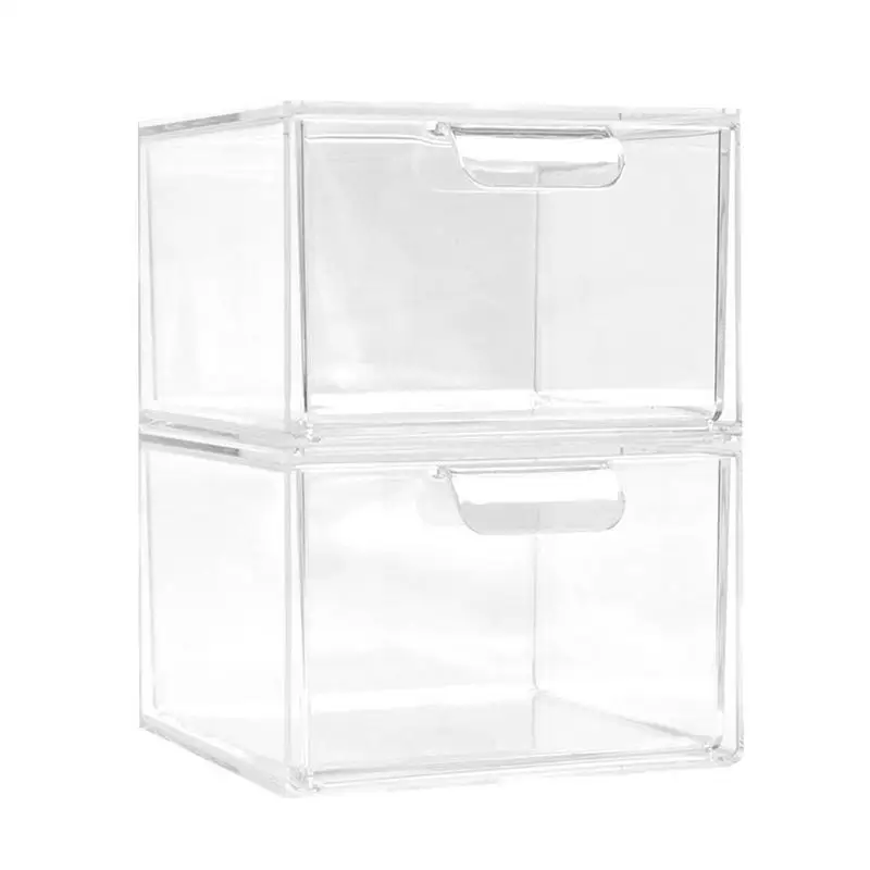 

Vanity Organizer 2Pcs Vanity Makeup Organizer Clear Stackable Storage Drawer Multifunctional With Pulls Out Handles For Cabinets