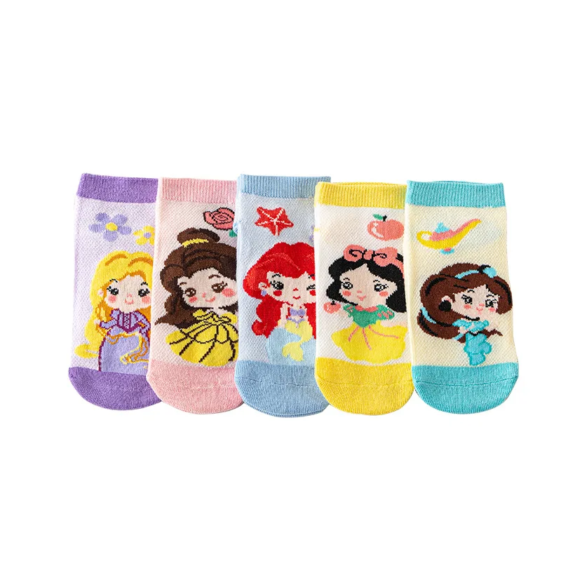 5 Pairs Disney Kids Socks Mesh Breathable Ice Thin Socks Summer Kawaii Cartoon Childrens Mid-calf Cotton Sock for Girls 5