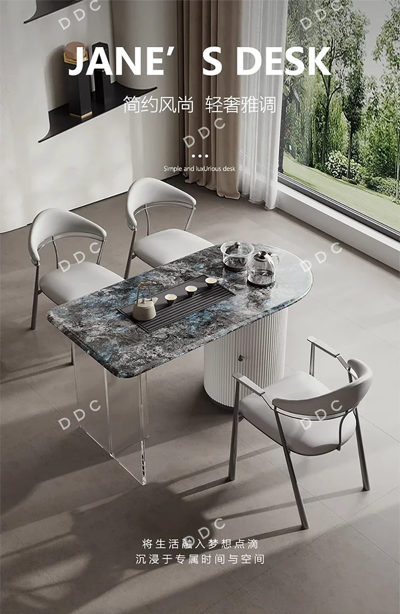 Modern simple dining table and chair entrance complete set of supercrystalline stone tea table
