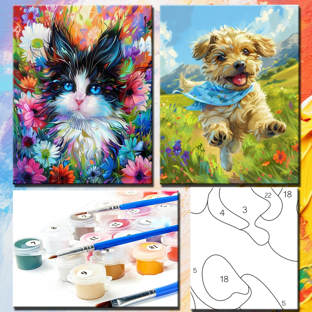 番号による油絵,動物のキャンバスキット,DIY,写真,手作りの