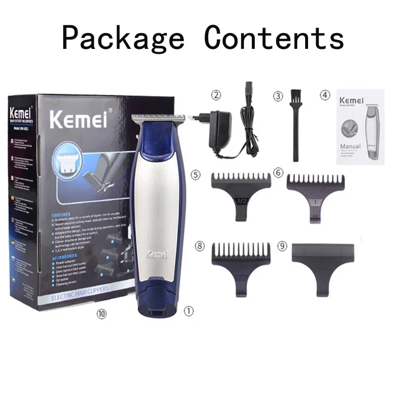 Kemei 3 In 1 Professional Hair Clipper Rechargeable 0mm Baldheaded Hair Trimmers Barber Haircut Machine with USB Cable KM-5021 images - 6