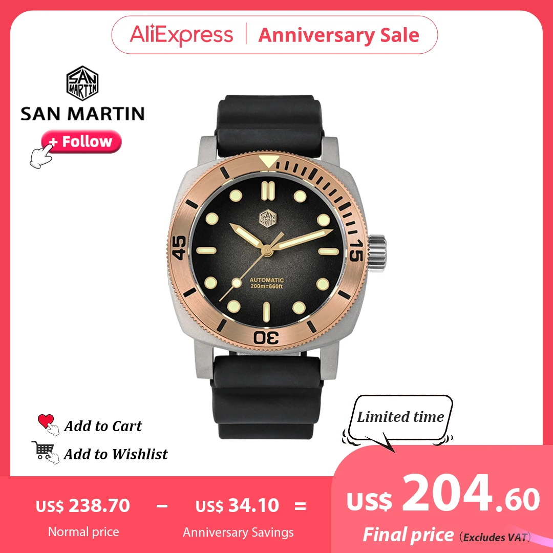 San Martin 42Mm Titanium Men Diver Watch Bronze Bezel Sport Orologio Da Polso Meccanico Automatico Impermeabile Zaffiro Luminoso Sn0125