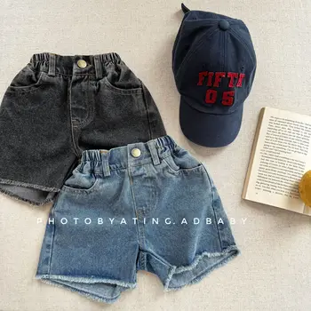 2025 Summer New Girls Denim Shorts Children Casual Pants Loose Boys Jeans Solid Color Baby Shorts Kids Clothes