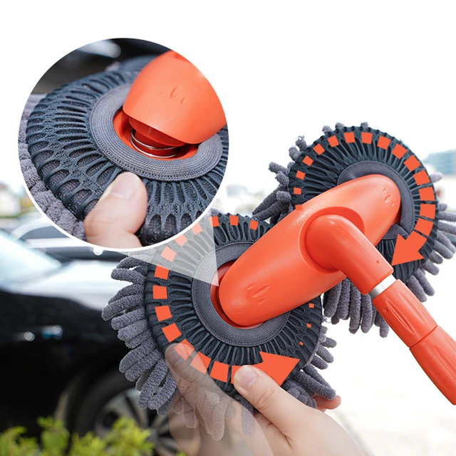 Car Wash Brush with Long Handle Adjustable Dual Brush Head Telescopic  Handle Microfiber Car Cleaning Mop Wash Mitt Accessories - AliExpress