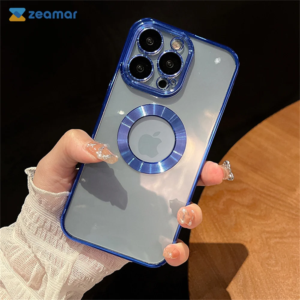 iphone 12 pro max clear case Luxury Transparent Charm Logo Hole Plating Frame Case For iPhone 13 12 11 Pro XS Max XR X 8 7 Plus SE3 Camera Protection Cover iphone 12 pro max clear case