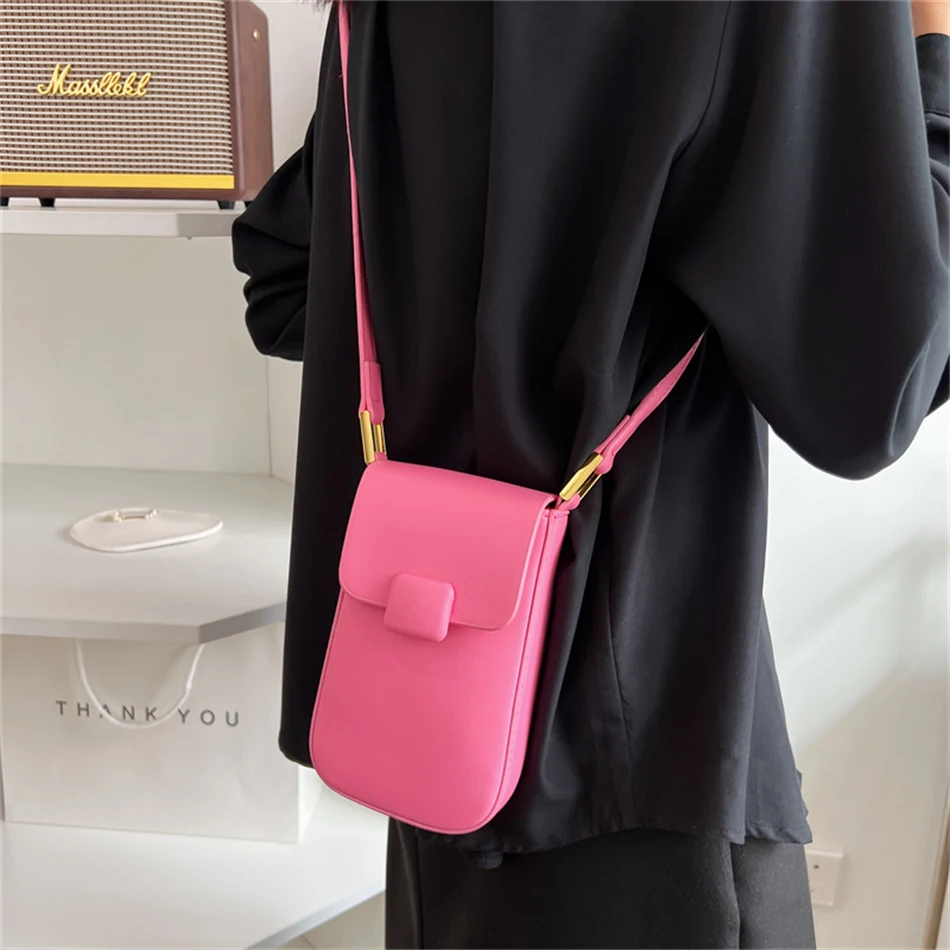 2022 Fashion Mini Mobile Phone Bag Solid Color Pu Leather Shoulder