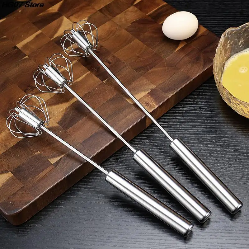 1PC Kitchen Stainless Steel Whisk Hand Pressure Semi-automatic Egg Beater Self Turning Cream Mixer Kitchen Baking Accessories