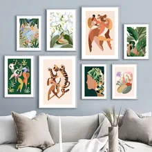 

Minimalist Abstract Woman Tiger Flower Plant Wall Art Canvas Painting Nordic Posters And Prints Decor Picture For Living Room
