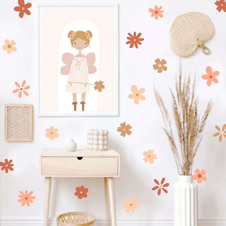 Wall Stickers Boho Daisy Floral Wall Stickers Children Nursery Vinyl Wall Art Decal Kids Baby Peel and Stick Girls Room Interior Home Decor
