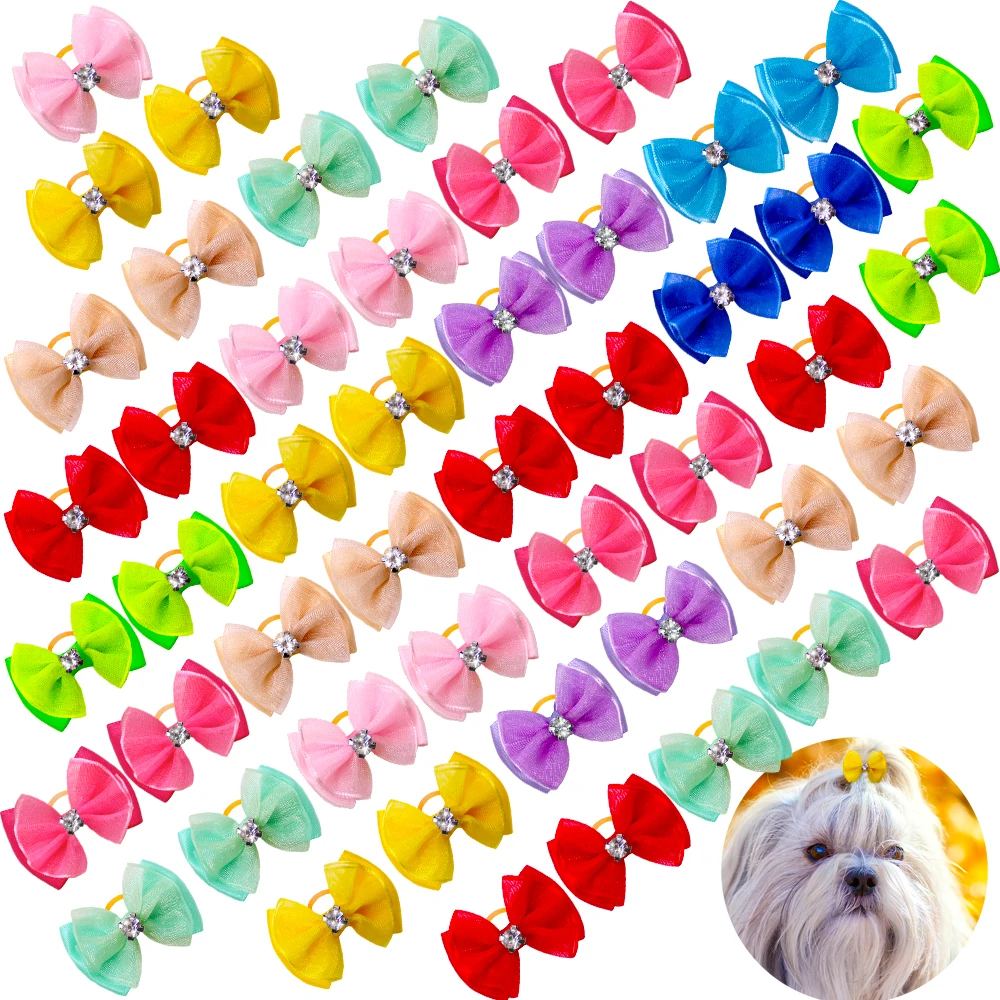 10pcs Dog Bows Diamond Lace Dog Hair Accessories Small Dog Cat Bowknot