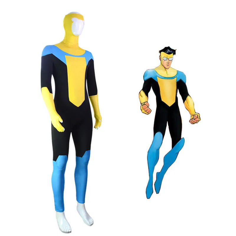 Invincible Mark Grayson Bodysuit with Cape Cosplay Costume for Men (Unofficial)