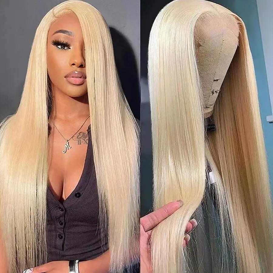 

613 Blonde Lace Frontal Wig Human Hair Straight 180% Density 13x4 HD Transparent Lace Front Wigs Lace Closure Wig For Women