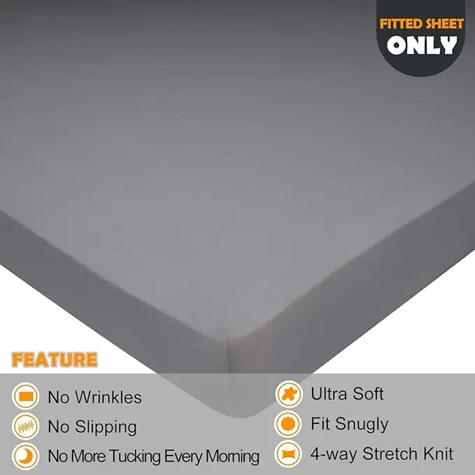 Fitted Sheet Only Jersey Knit, Cozy T-Shirt Soft, Wrinkle Free, Snug Fit & Stay in Place, No More Slipping Off for Mattress 2
