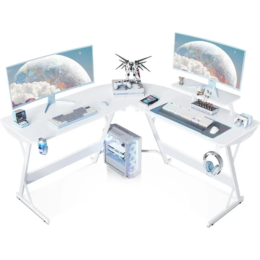 Computer Desks White L Shaped Gaming Desk 51 Inch Gamer Desk Gaming Table with Carbon Fiber Texture Corner Computer L Shape 6