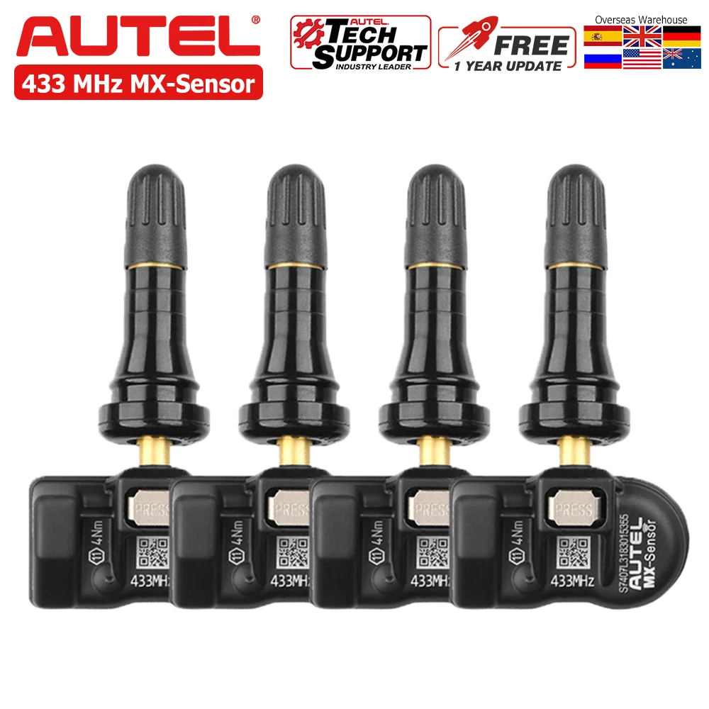 Autel 범용 타이어 압력 모니터링 시스템 프로그래머 센서, MX 센서, 타이어 압력 도구, 433MHz, 4 개
